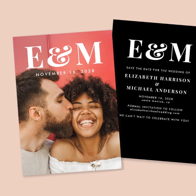 Reserva La Fecha Moderno y grande monograma blanco inicial foto neg (Subido por el creador)