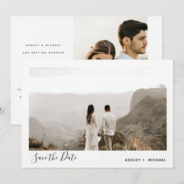 Reserva La Fecha Moderno y simple Boda de fotografía 2 (Anverso / Reverso)