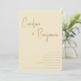 Reserva La Fecha Moderno y simple Boho Terracotta Cream Script Boda