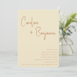 Reserva La Fecha Moderno y simple Boho Terracotta Cream Script Boda
