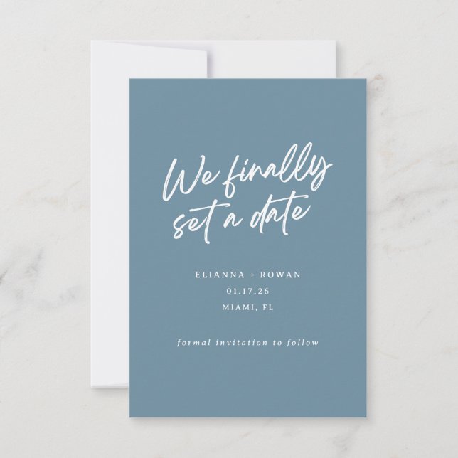 Reserva La Fecha Moderno y simple Finalmente establecemos un Boda d (Anverso)