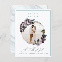 Reserva La Fecha Moneda floral rústica enmarcada foto y caligrafía