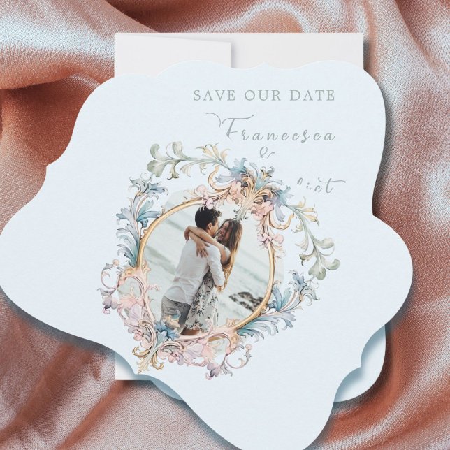 Reserva La Fecha Monograma azul de la era de Regencia boda (Subido por el creador)