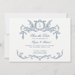 Reserva La Fecha Monograma barroco del Ornato Azul francés