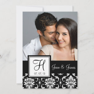 Reserva La Fecha Monograma Black Damask Photo Save the Date