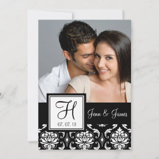 Reserva La Fecha Monograma Black Damask Photo Save the Date