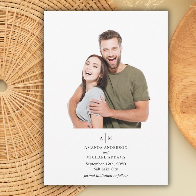 Reserva La Fecha Monograma blanco negro Boda mínimo simple foto (Subido por el creador)