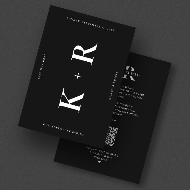 Reserva La Fecha Monograma Boda Moderno Simple Negro (Minimalist Monogram Wedding Modern Simple Black Save The Date
)