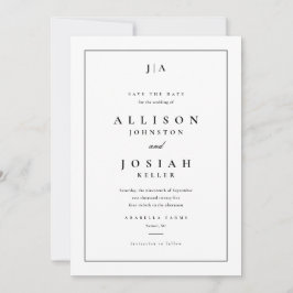 Reserva La Fecha Monograma clásico Boda blanco y negro