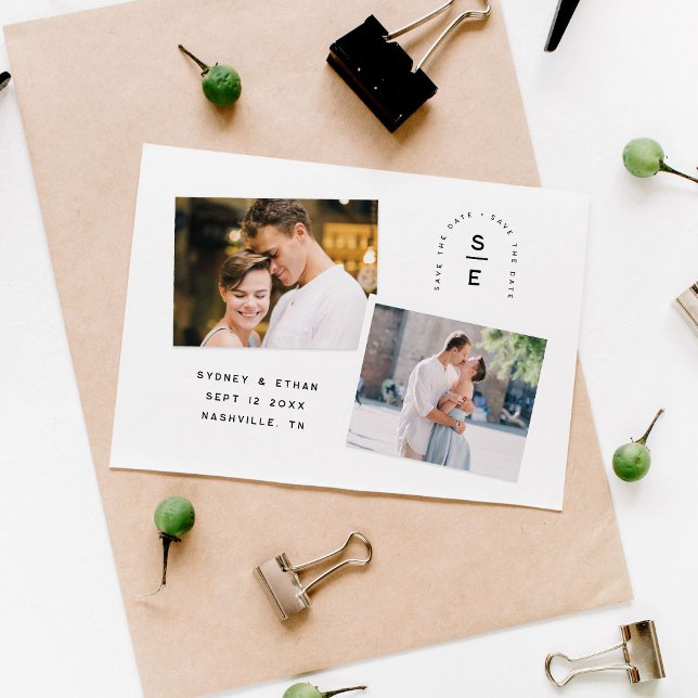 Reserva La Fecha Monograma de arte moderno Foto Guardar la fecha (modern arch monogram photo save the date)