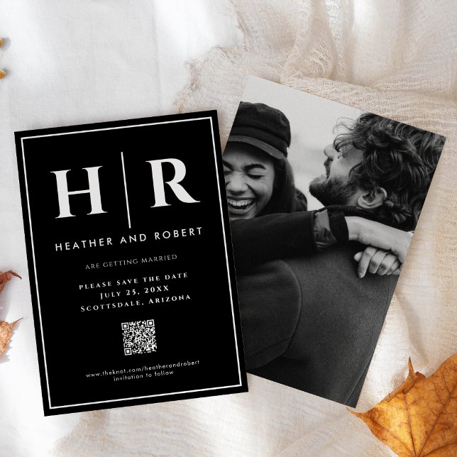 Reserva La Fecha Monograma de Boda Chic Negro Simple Moderno Código (Subido por el creador)