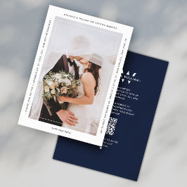 Reserva La Fecha Monograma de boda minimalista oscuro navy moderno