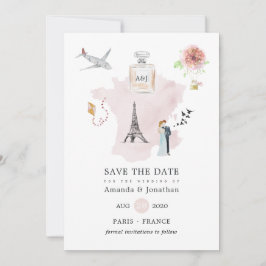 Reserva La Fecha Monograma de Boda Temático de París en Acuarela