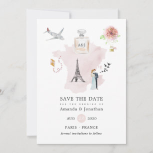 Reserva La Fecha Monograma de Boda Temático de París en Acuarela