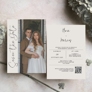 Reserva La Fecha Monograma de Caligrafía Moderna Boda con Foto