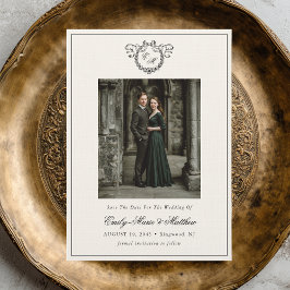 Reserva La Fecha Monograma de Corona Vintage Elegante Foto de Boda