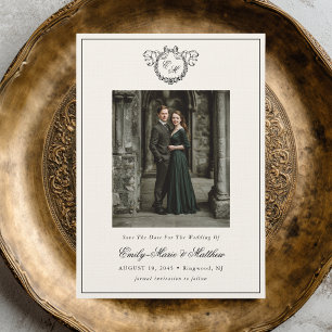 Reserva La Fecha Monograma de Corona Vintage Elegante Foto de Boda