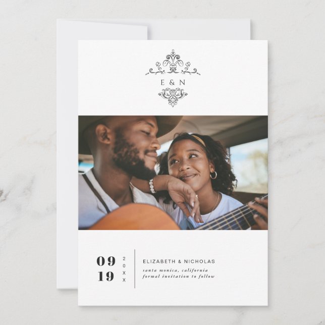 Reserva La Fecha Monograma de cosecha | Foto Guardar la fecha (Anverso)