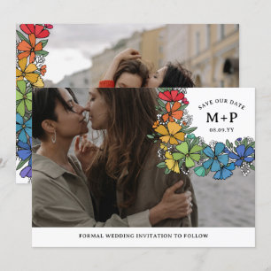 Reserva La Fecha Monograma de flores de orgullo LGBTQ Foto