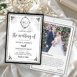 Reserva La Fecha Monograma de Foto de Boda con Letra Simple Moderna