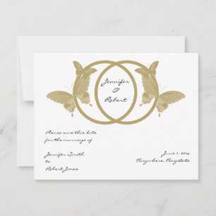 Reserva La Fecha Monograma de mariposa de doble anillo Guardar tarj