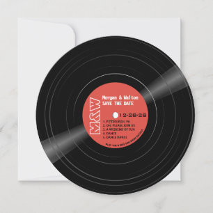 Reserva La Fecha Monograma de registro de vinilo - Etiqueta roja re