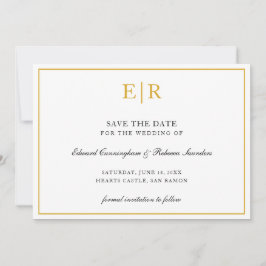 Reserva La Fecha Monograma Dorado Formal Simple Elegante Boda