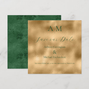 Reserva La Fecha Monograma moderno de boda Green Gold 