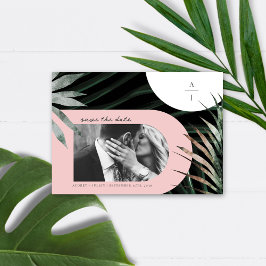 Reserva La Fecha Monograma rosa Palm tropical Rubor Pink Save The D