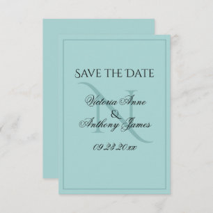 Reserva La Fecha Monograma Script Azul Boda Inicial Guardar La Fech