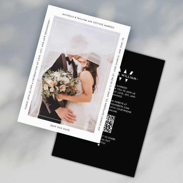 Reserva La Fecha Monograma Simple Negro Blanco Boda Moderna QR (Minimalist Monogram Black White Modern Wedding QR Save The Date
)