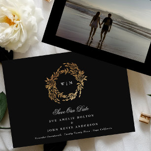 Reserva La Fecha Monograma tradicional Escudo negro Boda clásico