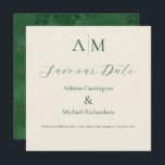 Reserva La Fecha Monograma verde Boda moderno<br><div class="desc">Hermosos monogramas de novias y novios en la parte superior de esta hermosa boda Salven la tarjeta de fecha. Fondo de color crudo con fuente verde para coordinar con la parte posterior verde angustiada de esta elegante invitación. Absolutamente impresionante.</div>
