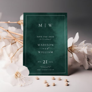 Reserva La Fecha Monograma verde esmeralda y elegante borde