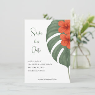 Reserva La Fecha Monstera Tropical e Hibiscus Boda