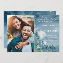 Reserva La Fecha Montañas Rústicas Acuarela Oscura Azul Dusky