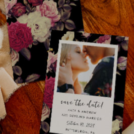 Reserva La Fecha Moody Black Floral Boda Foto Guardar la fecha