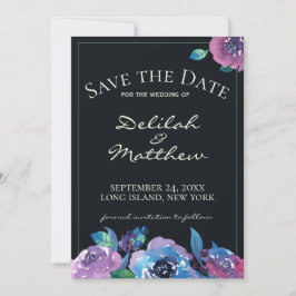 Reserva La Fecha Moody Blue Purple Twilight Floral Save the Date