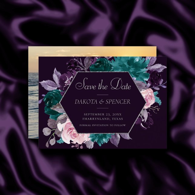 Reserva La Fecha Moody Boho | Goma oscuro morado y foto Verde azula (Subido por el creador)