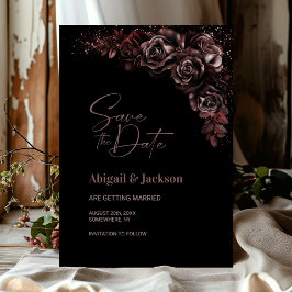 Reserva La Fecha Moody Chocolate Floral Wedding Save the Date