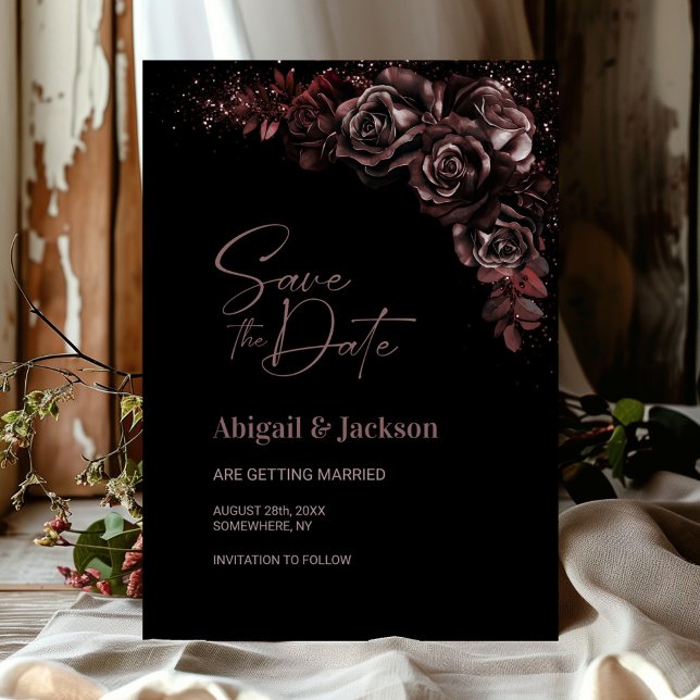 Reserva La Fecha Moody Chocolate Floral Wedding Save the Date (Subido por el creador)