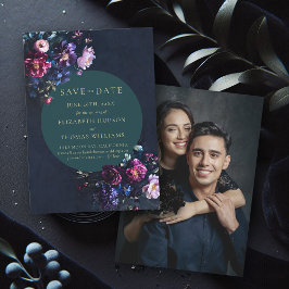 Reserva La Fecha Moody Dark Elegant Floral Jewel Tone Boda de fotog