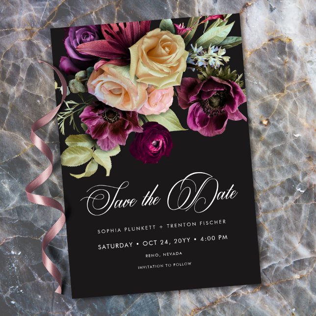 Reserva La Fecha Moody Dark Floral Black Burgundy Romantic (Moody Dark Floral Black Burgundy Romantic Save The Date)