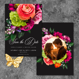 Reserva La Fecha Moody Luxe Floral Vibrant Pink Black Photo Wedding