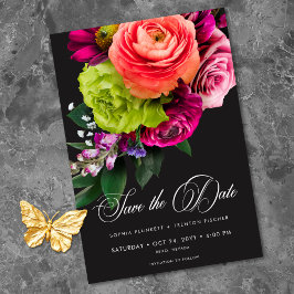 Reserva La Fecha Moody Luxe Floral Vibrant Pink Black Wedding