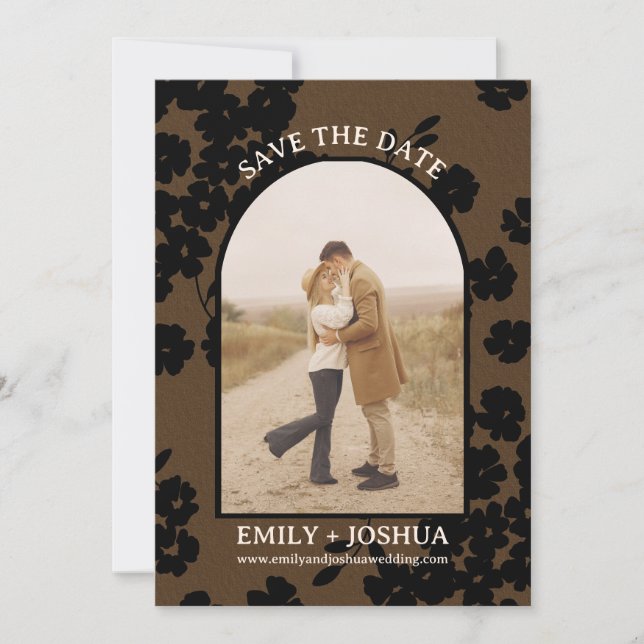 Reserva La Fecha Moody Modern Floral Flat Save the Date Card Brown (Anverso)