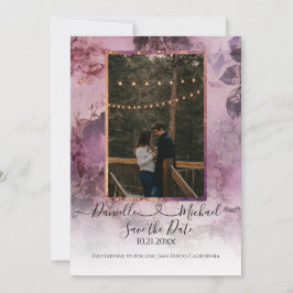 Reserva La Fecha Moody Modern Floral Purple Script Heart Photo