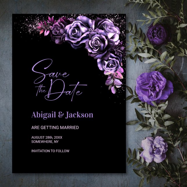 Reserva La Fecha Moody Purple Floral Wedding Save the Date (Subido por el creador)