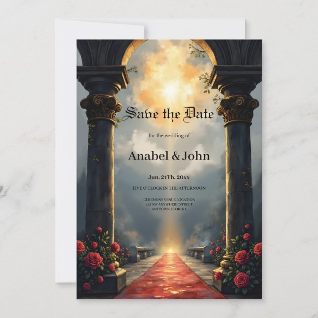 Reserva La Fecha Moonlit Aisle of Eternal Vows –Gothic Wedding Gate (Anverso)