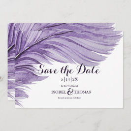 Reserva La Fecha Morado Boho Watercolor Whimsical Feather Boda